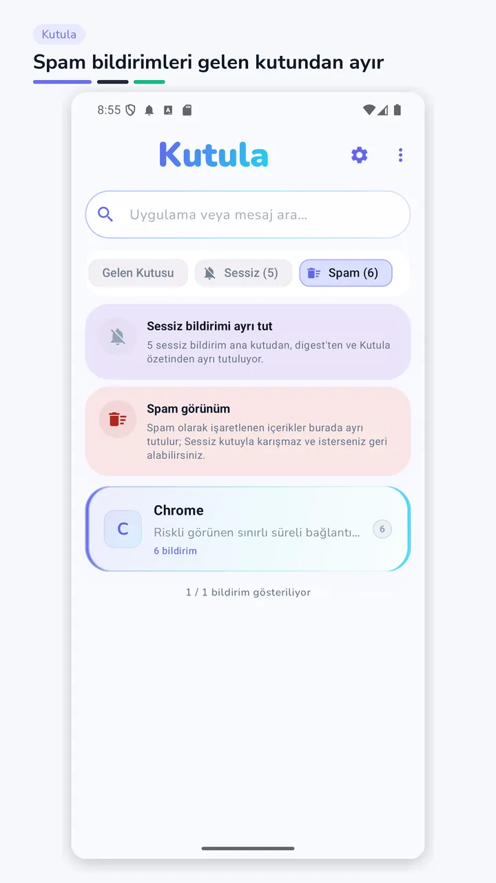 Spam bildirimleri gelen kutundan ayır